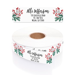 Pine & Holly Designer Rolled Address Labels with Elegant Plastic Dispenser