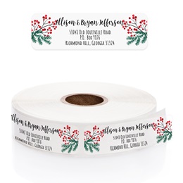 Clear Pine & Holly Designer Rolled Address Labels with Elegant Plastic Dispenser