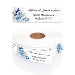 Blue Floral Rolled Address Labels with Elegant Plastic Dispenser