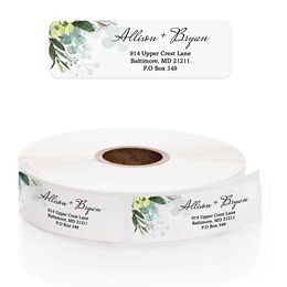 Clear Floral Greenery Rolled Address Labels with Elegant Plastic Dispenser