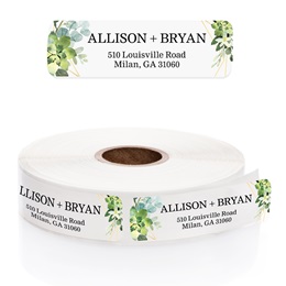 Clear Greenery Floral Rolled Address Labels with Elegant Plastic Dispenser