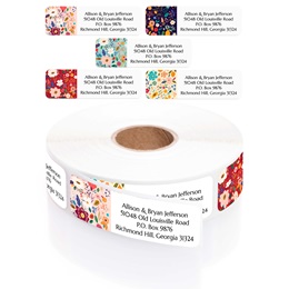 Assorted Multi-Floral Print Rolled Address Labels with Elegant Plastic Dispenser