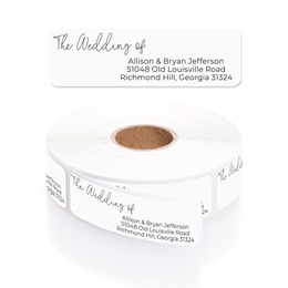 The Wedding Of White Rolled Address Labels with Elegant Plastic Dispenser