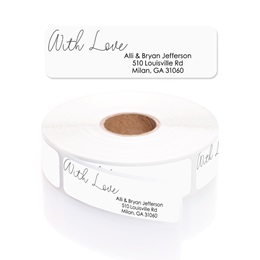 With Love White Rolled Address Labels with Elegant Plastic Dispenser