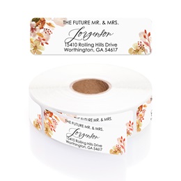 Future Mr and Mrs Rust Orange Floral Rolled Address Labels with Elegant Plastic Dispenser