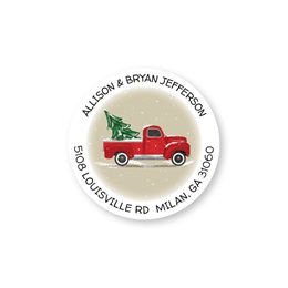 Little Red Truck Holiday Round Sheeted Address Labels