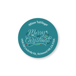 Teal Merry Christmas Round Sheeted Address Labels