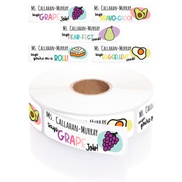 Personalized Teacher Food Pun Grading Stickers with Elegant Plastic Dispenser