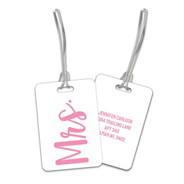 Personalized Pink & White Mrs. Double Sided Plastic Luggage & Bag Tag