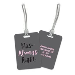 Personalized Mrs. Always Right Double Sided Plastic Luggage & Bag Tag