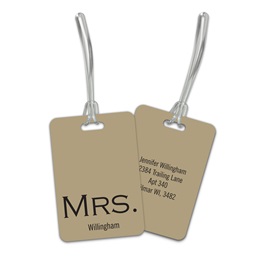 Personalized Tan Mrs. Double Sided Plastic Luggage & Bag Tag