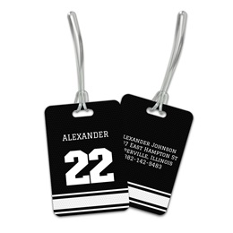 Personalized Black & White Sports Jersey Double Sided Plastic Luggage & Bag Tag