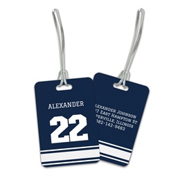 Personalized Navy & White Sports Jersey Double Sided Plastic Luggage & Bag Tag