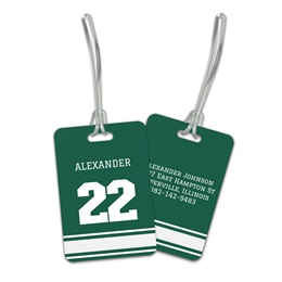 Personalized Green & White Sports Jersey Double Sided Plastic Luggage & Bag Tag