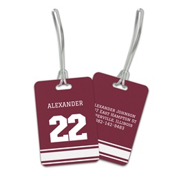 Personalized Maroon & White Sports Jersey Double Sided Plastic Luggage & Bag Tag