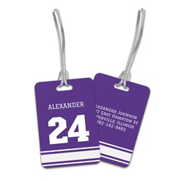 Personalized Purple & White Sports Jersey Double Sided Plastic Luggage & Bag Tag