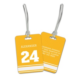 Personalized Yellow & White Sports Jersey Double Sided Plastic Luggage & Bag Tag