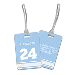 Personalized Carolina Blue & White Sports Jersey Double Sided Plastic Luggage & Bag Tag