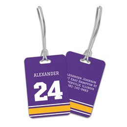 Personalized Purple & Gold Sports Jersey Double Sided Plastic Luggage & Bag Tag