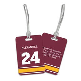 Personalized Maroon & Gold Sports Jersey Double Sided Plastic Luggage & Bag Tag