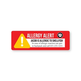 Personalized Shellfish Allergy Alert Large Rectangle Water Resistant Medical Labels